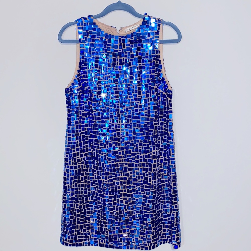 Alice + Olivia Blue Sequin Shift Dress